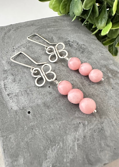 Pink Peruvian Opal and Silver clover earrings