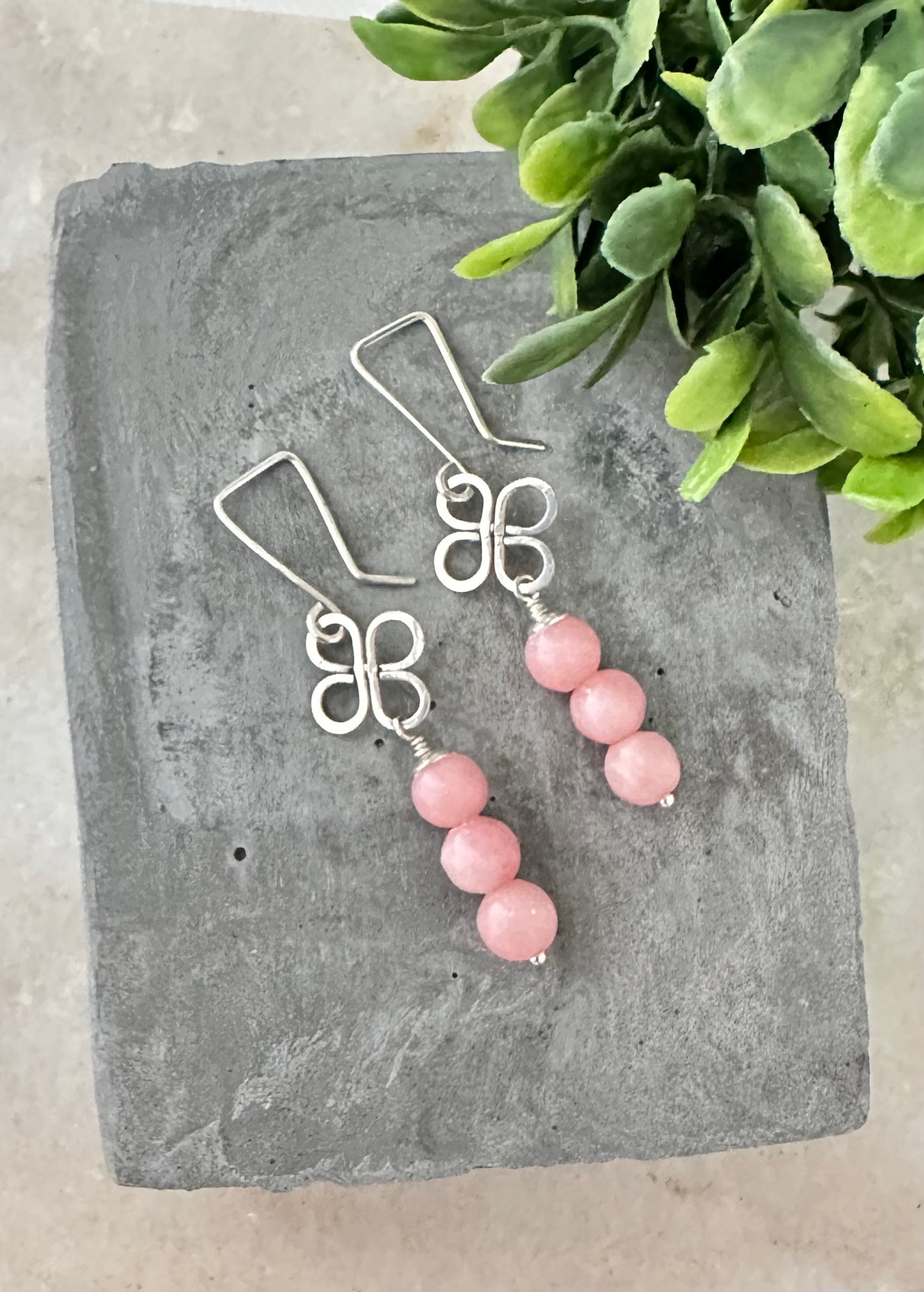 Pink Peruvian Opal and Silver clover earrings