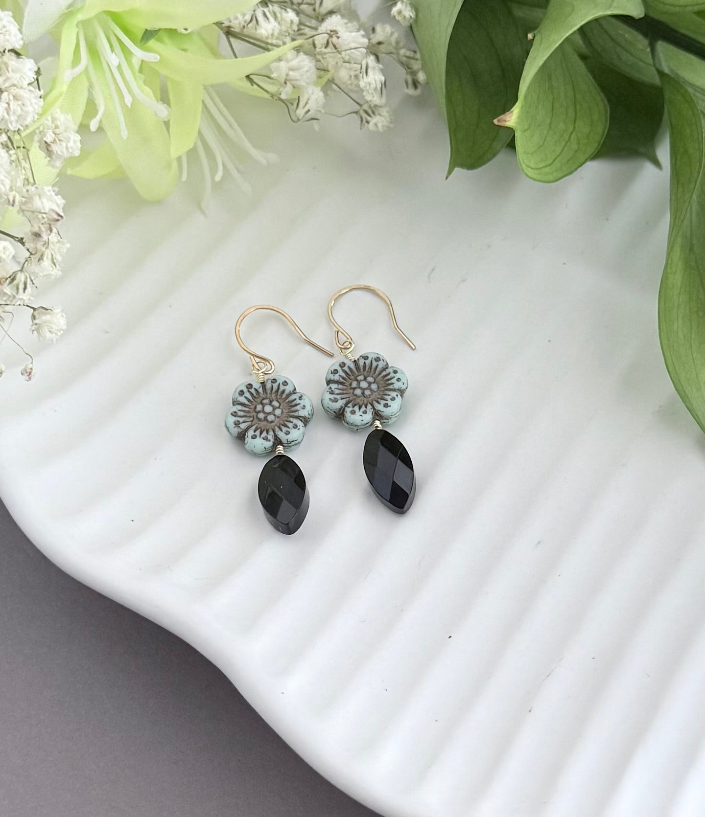 Mint wild rose earrings