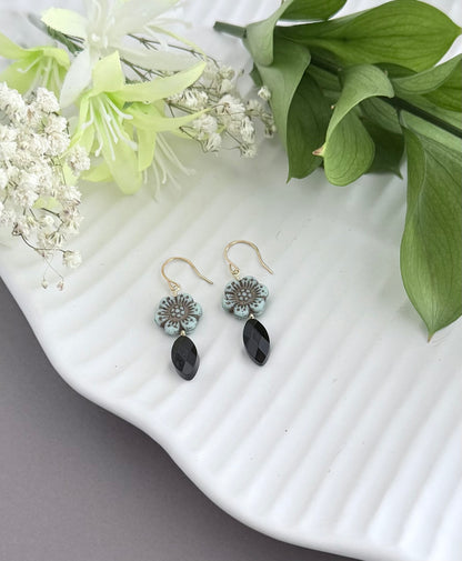 Mint wild rose earrings