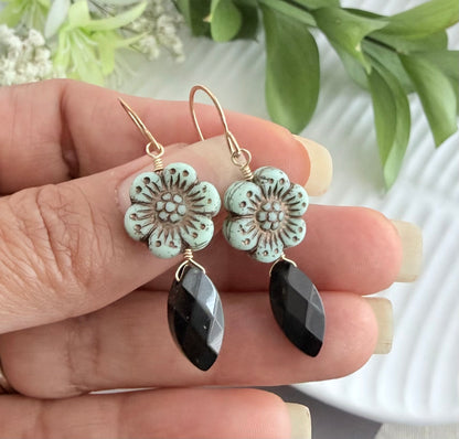 Mint wild rose earrings