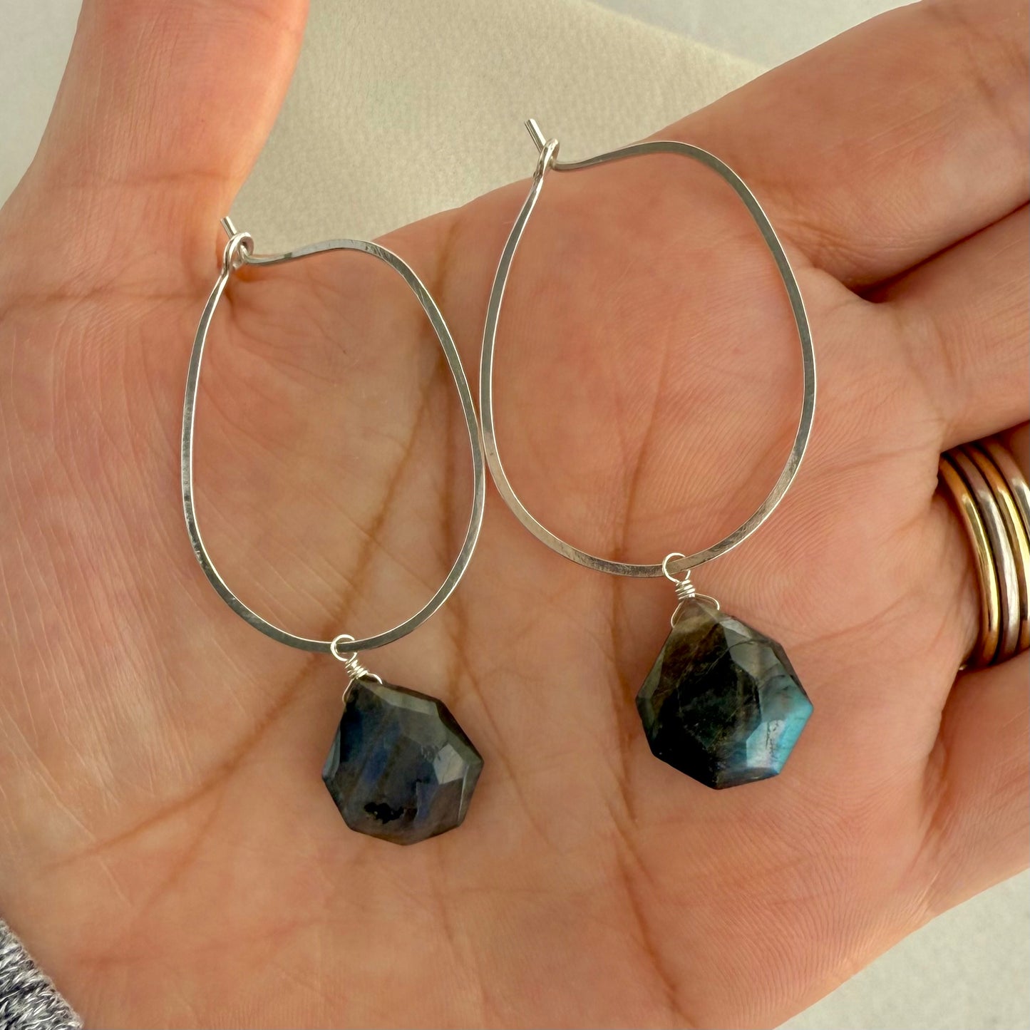 Labradorite diamond pear Earrings