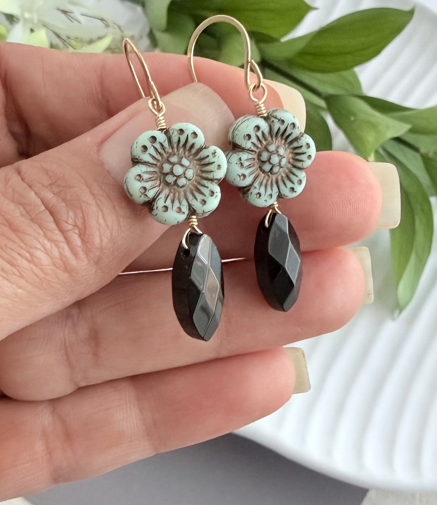 Mint wild rose earrings