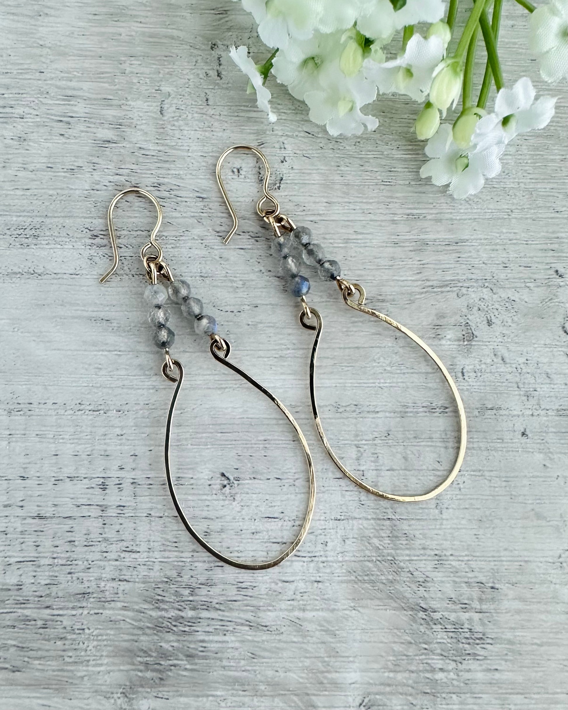 Gorgeous earrings made with labradorite faceted and 14K gold filled wire.