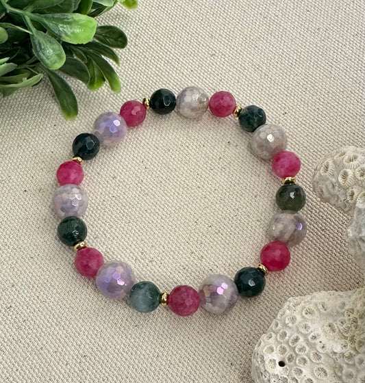 Mystic lavender bracelet - Jade, ruby quartz and moss agate