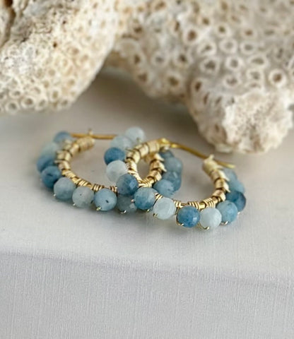 Suyana earrings - Aquamarine gold hoops