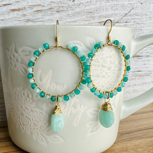 Beaded earrings, boho earrings, Teardrop beaded earrings, hoop earrings, earrings, dangle earrings, wire wrapped earrings.