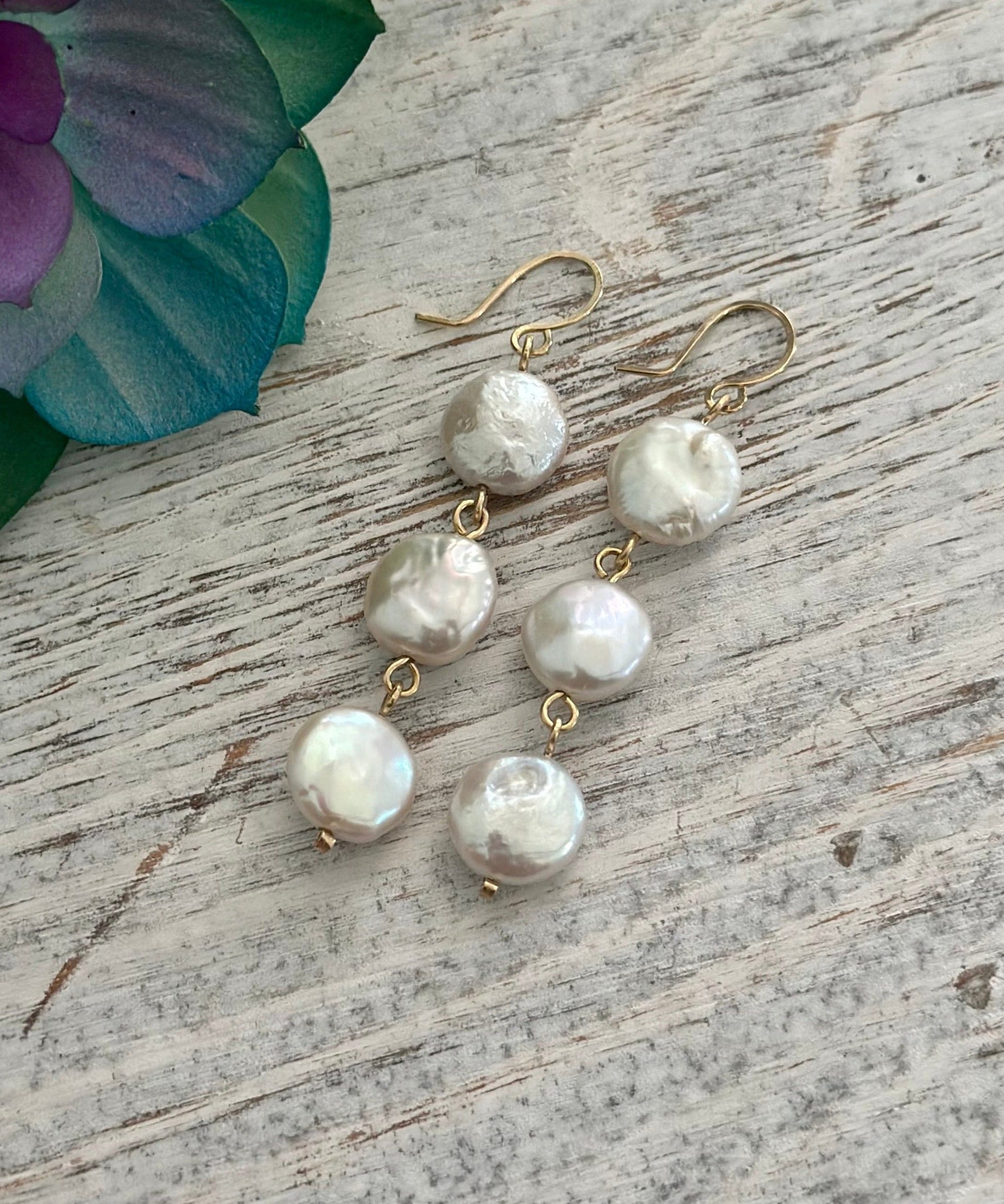 Freshwater Pearl Drop Earrings, Natural Multiple Pearls Dangle Earrings,  Gift For Her, Bridesmaid, Wedding