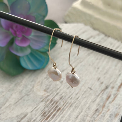 Luster AA+ Coin Pearl 14k gold filled earrings, everyday jewelry, simply daily jewelry, bridesmaid earrings, wedding jewelry