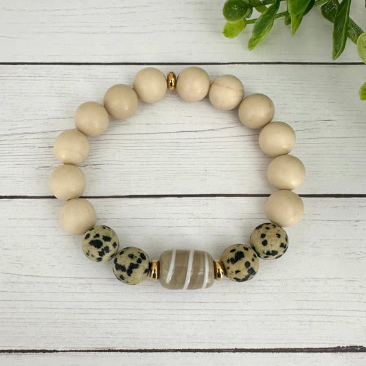 Jasper Riverstone and Dalmatian gemstone bracelet.