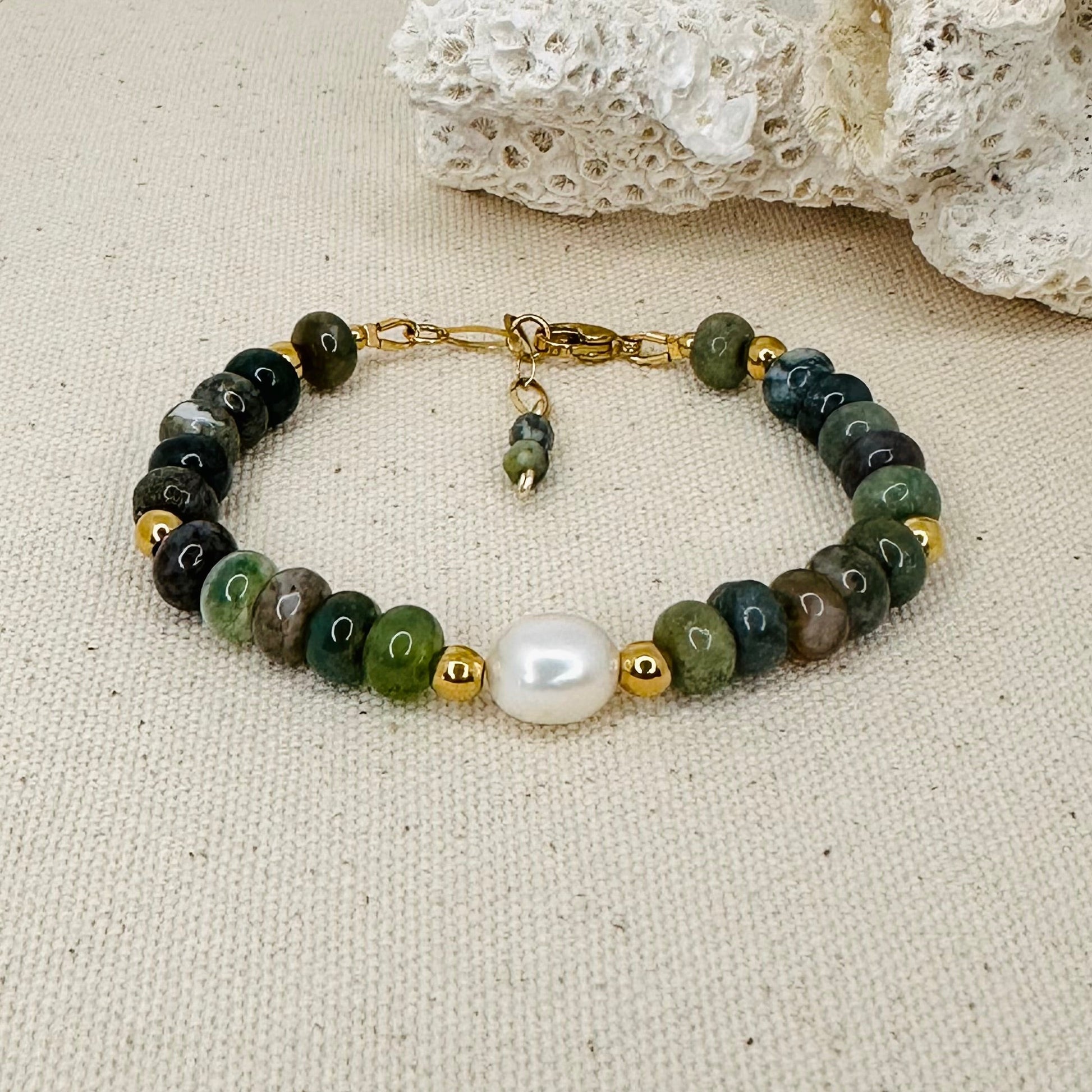 Beautiful Fancy Jasper gemstone bracelet and freshwater pearl.