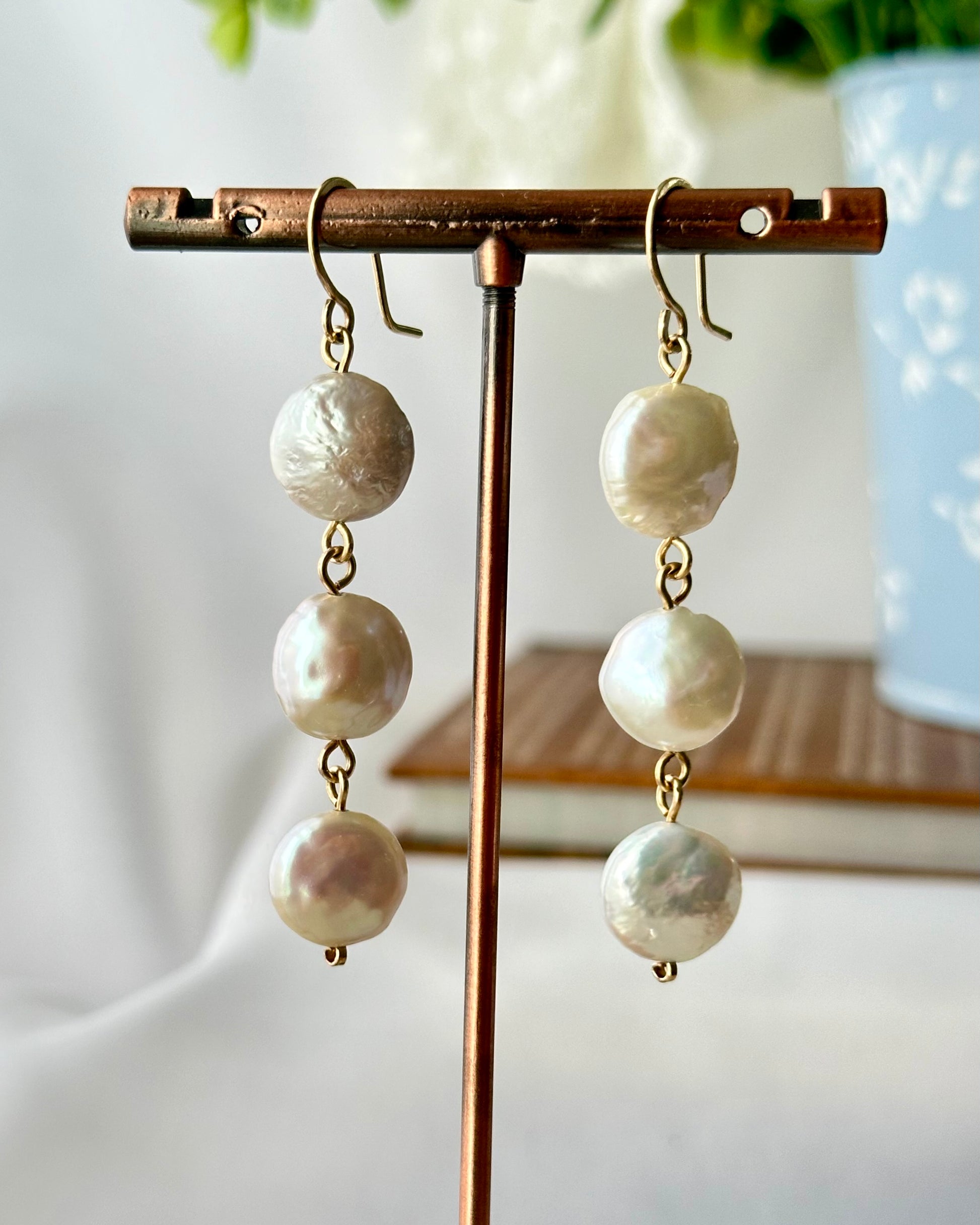 Dainty AA+ freshwater pearl coin earrings and 14k gold filled