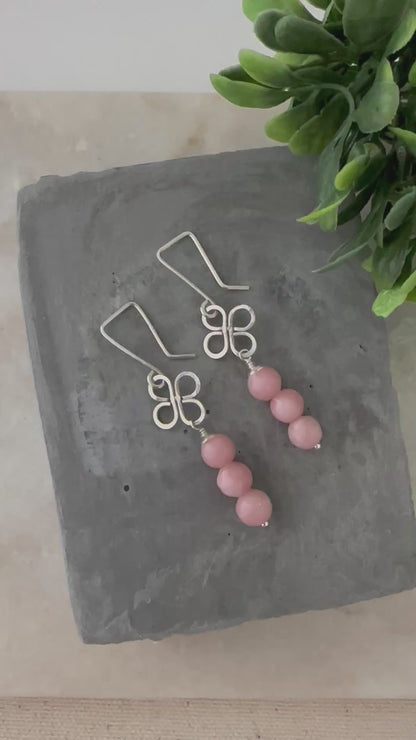 Pink Peruvian Opal and Silver clover earrings