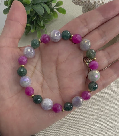 Mystic lavender bracelet - Jade, ruby quartz and moss agate